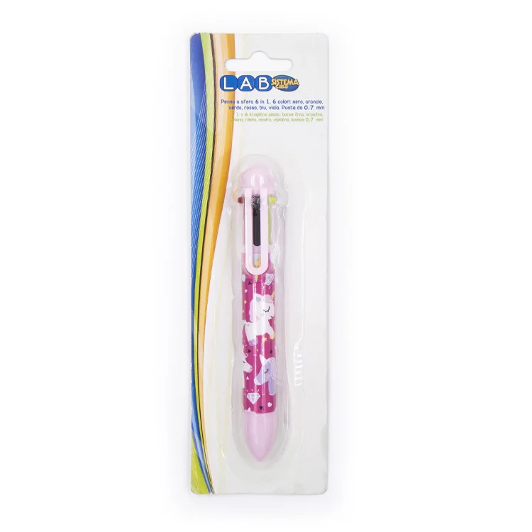 0.7mm Unicorn Design Multi-Color Ballpoint Pen 6-in-1 with Customized Printing Plastic Material for Gifts