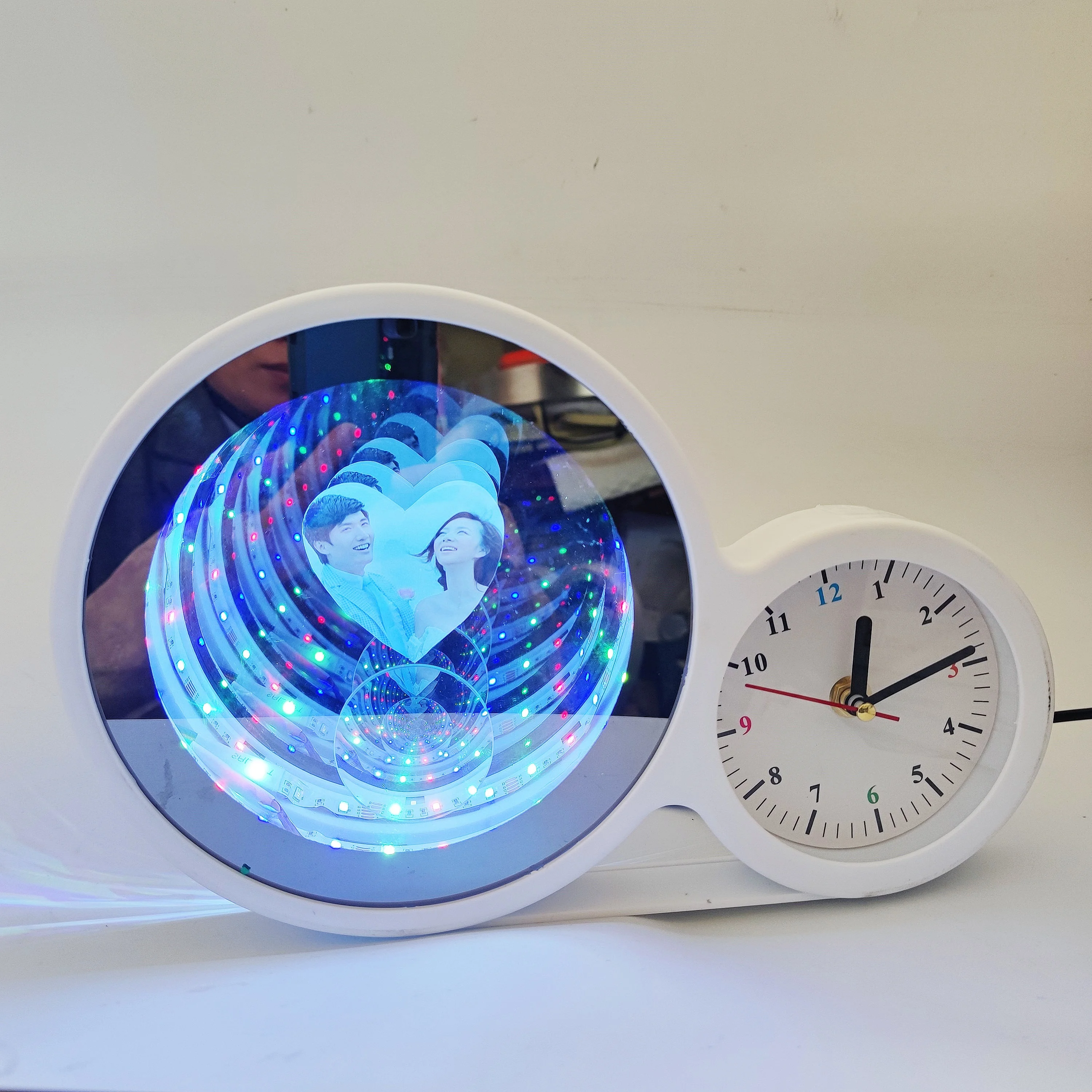 Magic mirror photo frame with infinity led light and clock 4 in 1 multifunction