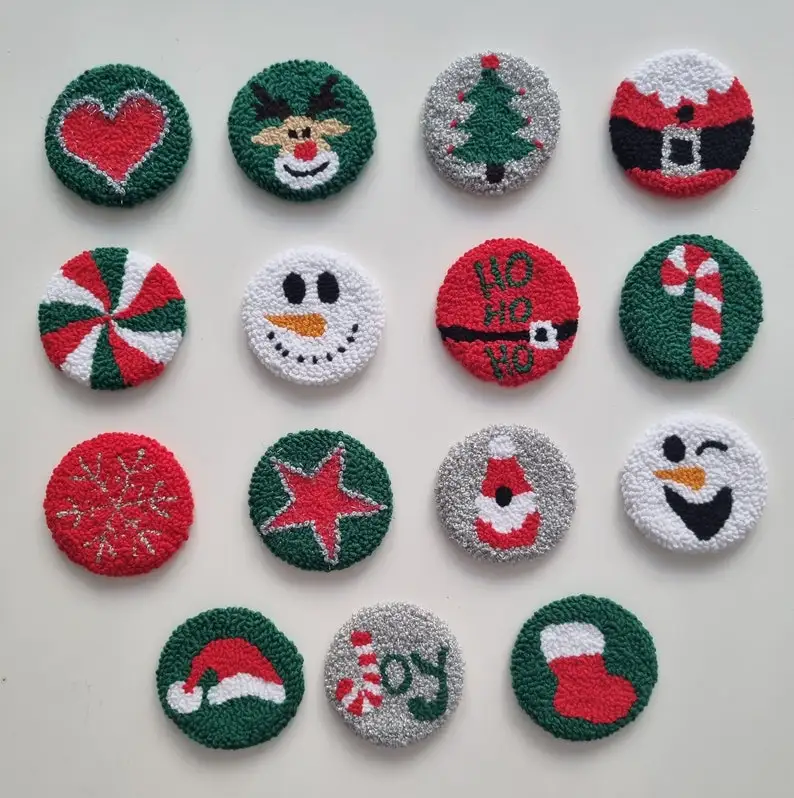 2024 Christmas Gifts Christmas Miniature Home Decorations Handmade Punch Needle Coasters Handmade Tufted Rug