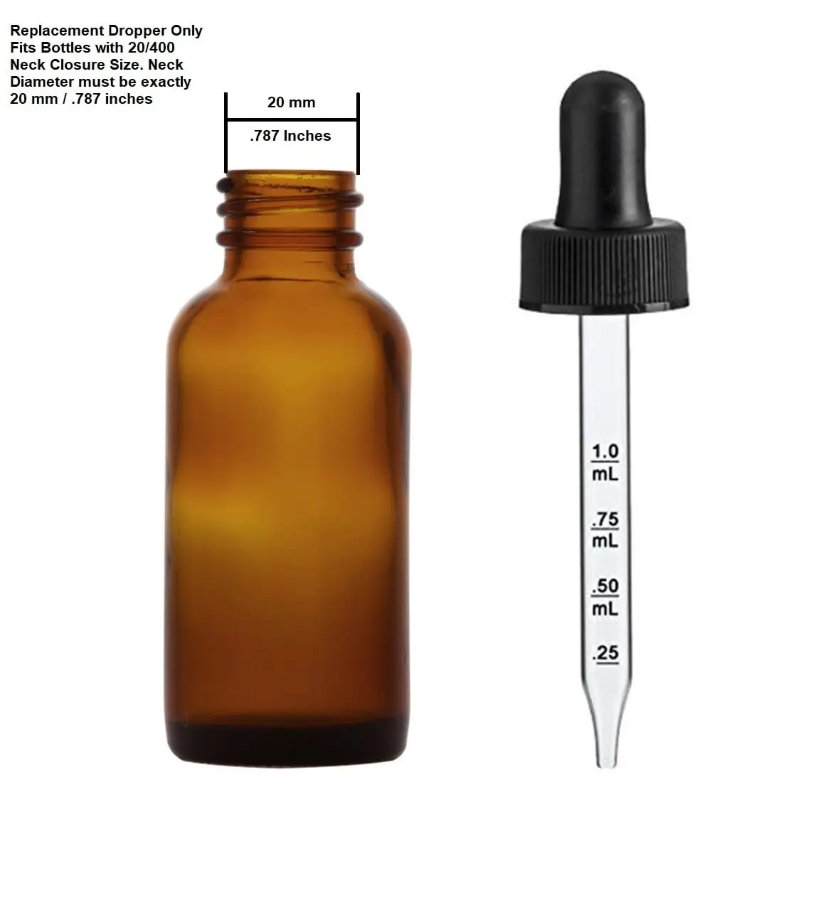 durable glass dropper Calibrated  Dropper Caps for 1 oz/ 30 ml Bottle fits 20-400 Neck bottle pre-assembled rubber bulb