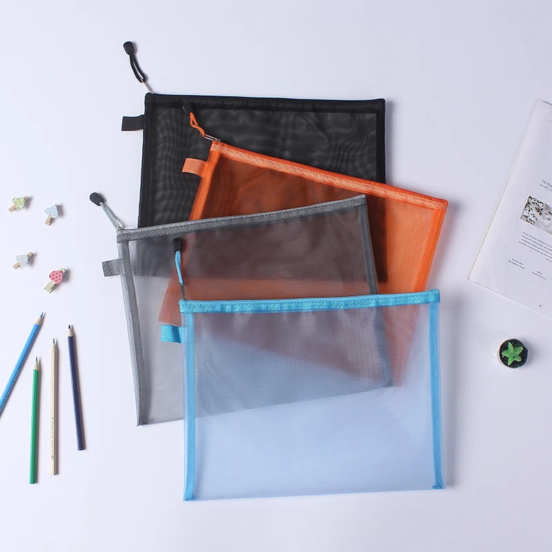 Hot Sale Durable Nylon Transparent A4 Document Bag Portable Anti-Deformation Zipper File Bag Mesh Zipper Pouch Holder Students