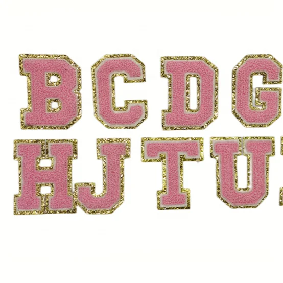Customized 8cm Pink Letters Chenille Patch Wholesales Embroidery Iron on Chenille Patches for Hoodies