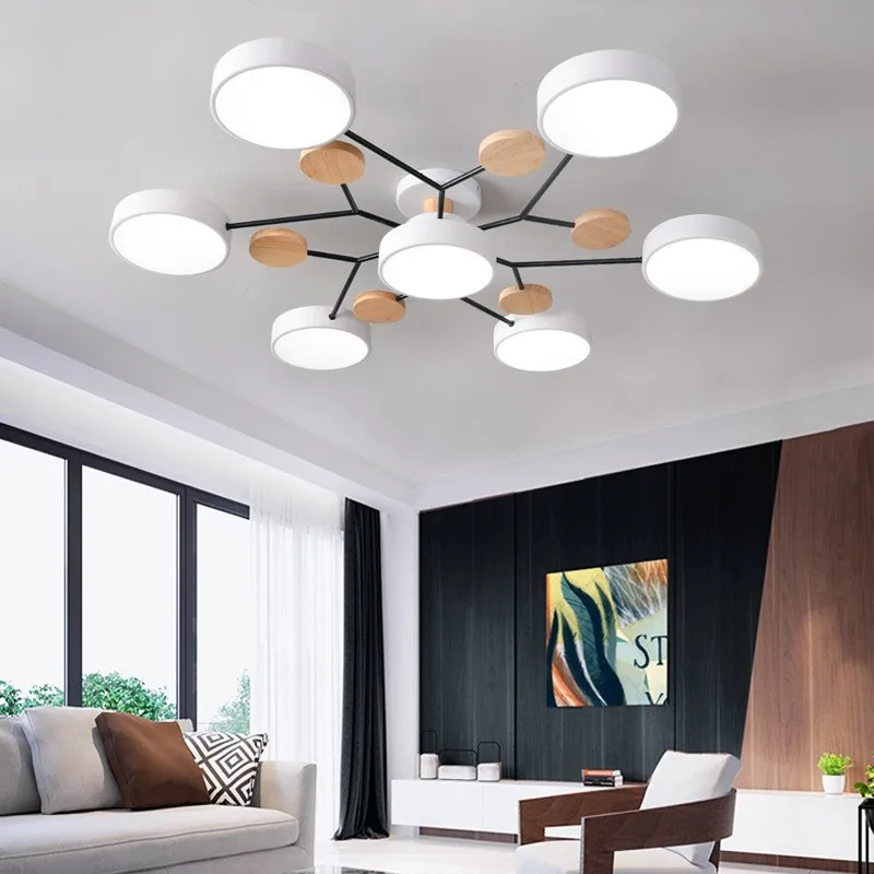 Nordic Home ceiling lighting chandelier Macaron wood led ceiling light for living room hotel dinning room