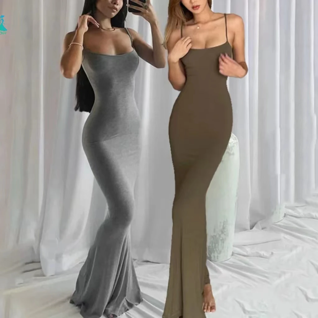 2023 New Summer Y2K clothing beach sundress women ribbed bodycon knitted cotton casual long maxi slip dress