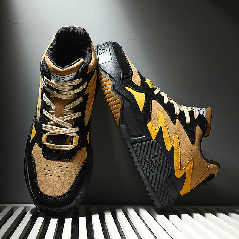 2022 New four seasons thick soles high top sports shoes with anti-fleece splicing personality waterproof outdoor shoes for men