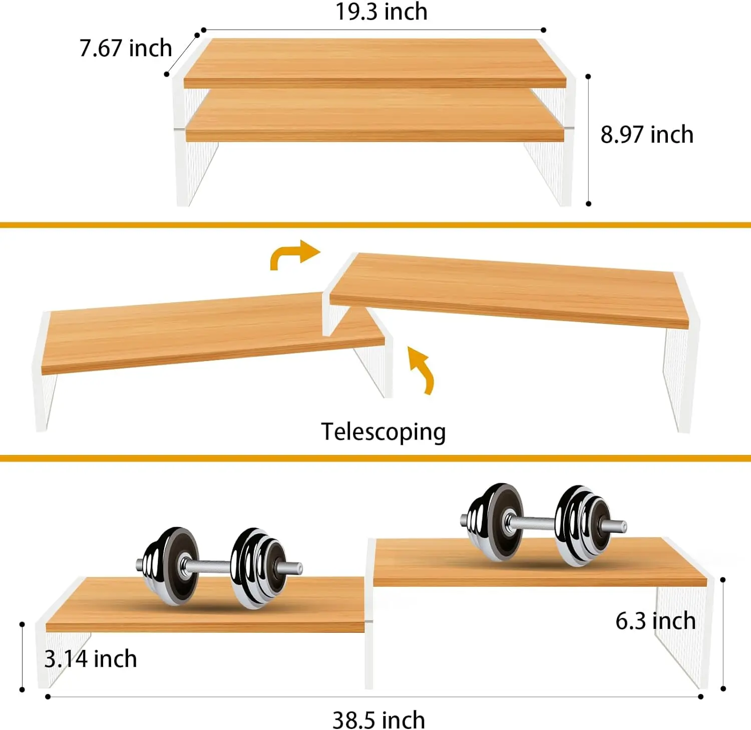 Wood stands for laptop computers, 2 Tier Dual computer display stand with Acrylic Legs Office Desk Shelf Organizer