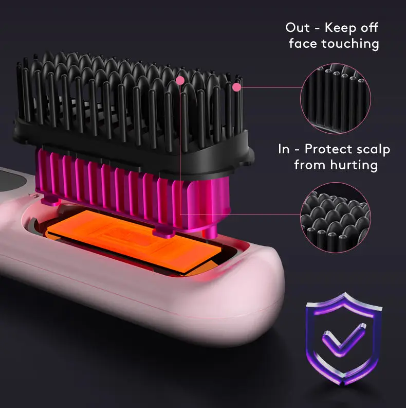 2024 New Product Heated Hot Portable Combs Private Label Wireless Fast Hair Straightener Pressing Electric Hot Comb