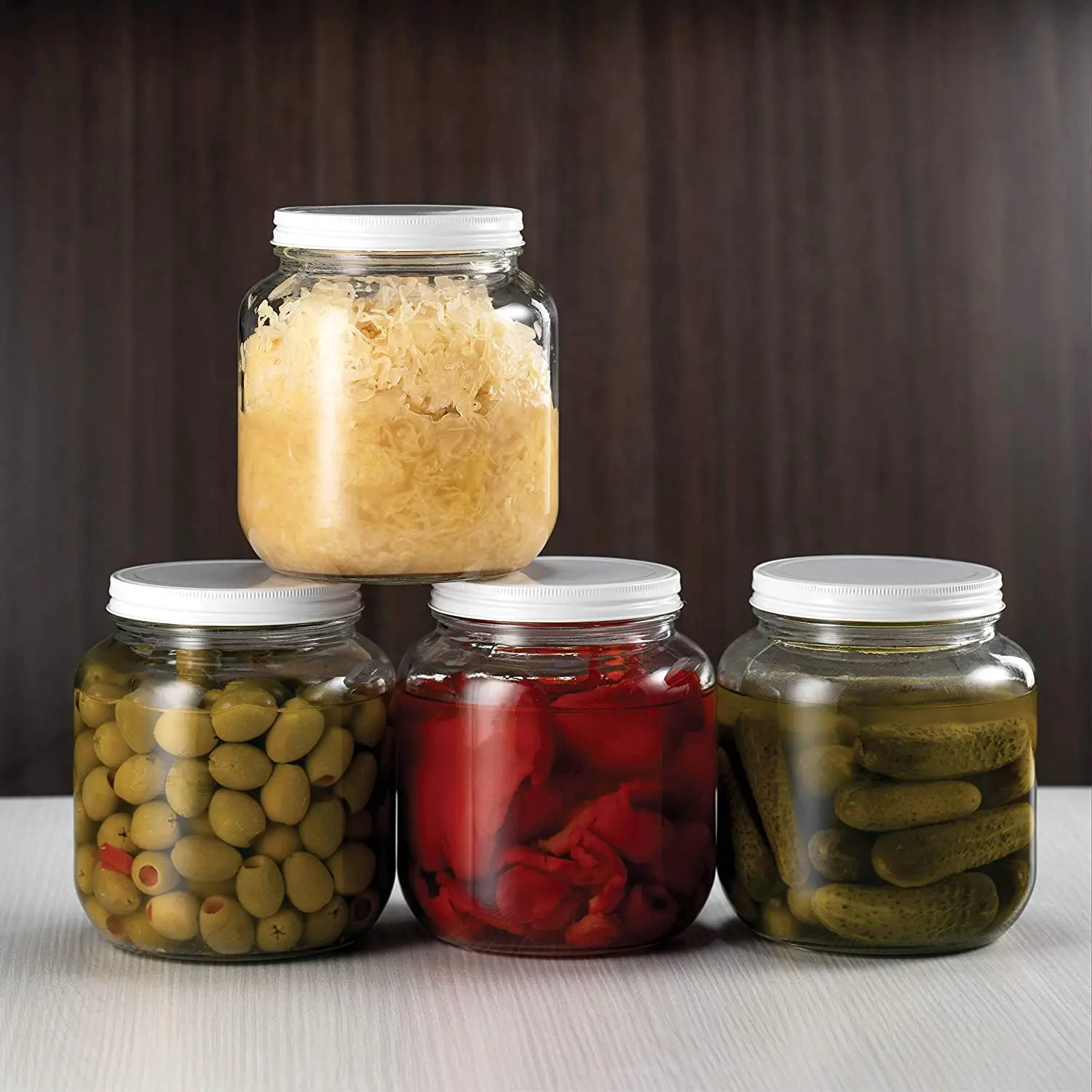 64oz Dishwasher Safe Canning Jar Metal Airtight Lid Wide Mouth Half Gallon Glass Mason Jar