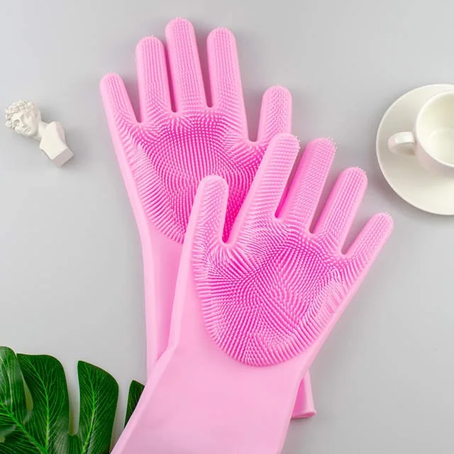 
Factory wholesale colored thickening silicone cleaning brush scrubber rubber household pot washing gloves for kitchen 