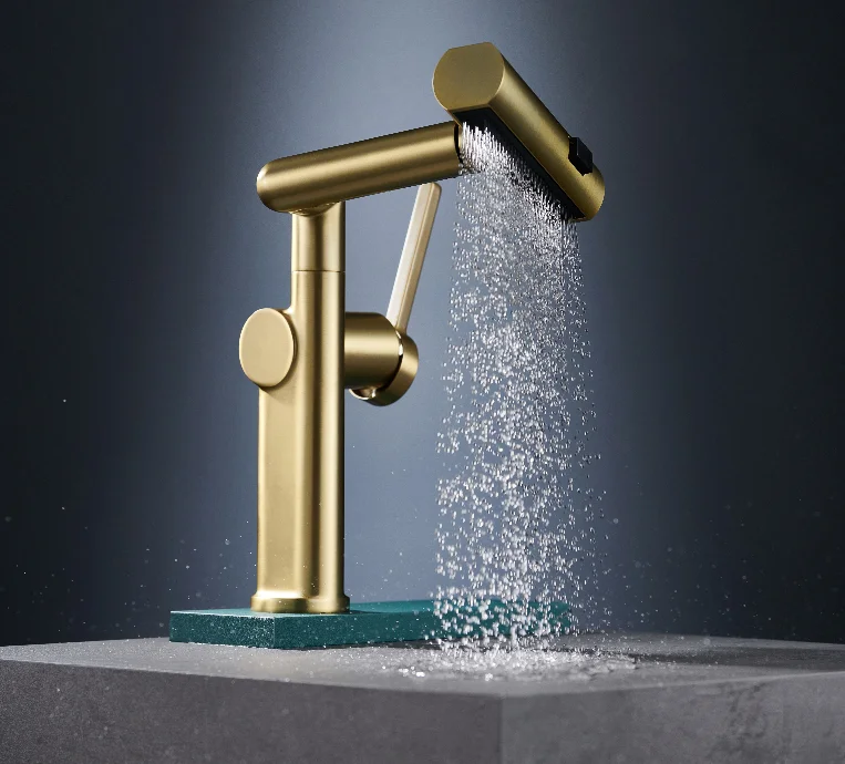 LULUMOM Gold Basin Faucet Single-Handle Bathroom & Kitchen Sink Mixer Taps Multi-Function Hot Cold Water Stream Sprayer