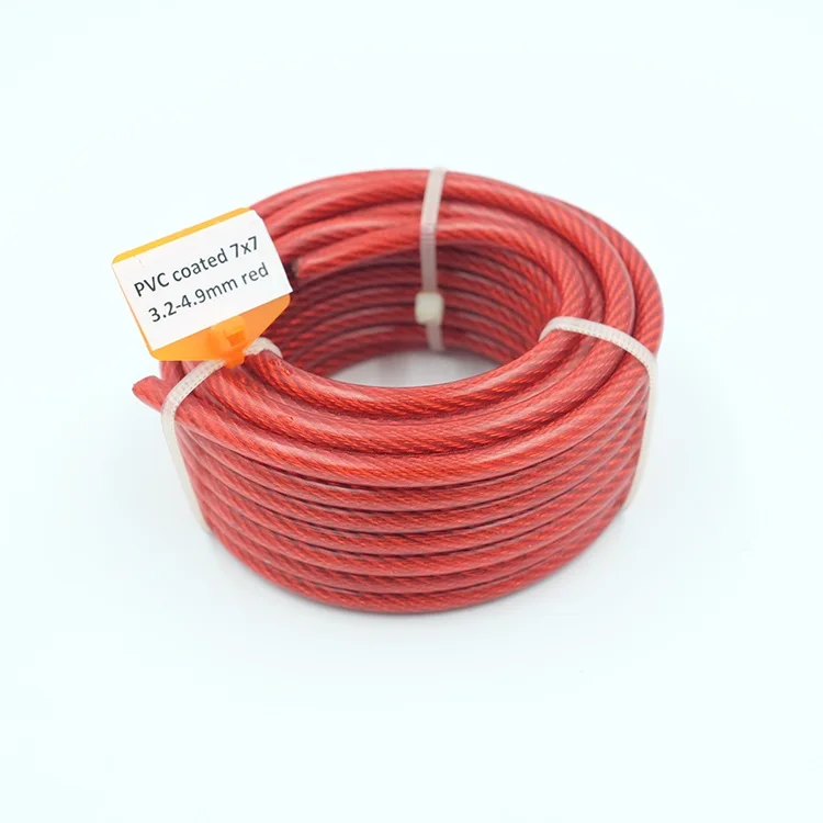 Red color plastic coated steel wire rope emergency pulling cable