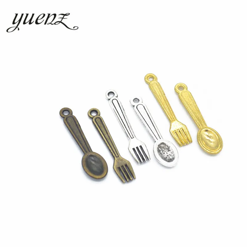 YuenZ 100pcs/bag Metal Charms Antique Silver color Spoon Fork Charms Pendant For Jewelry Findings DIY Crafts 24*6mm J203