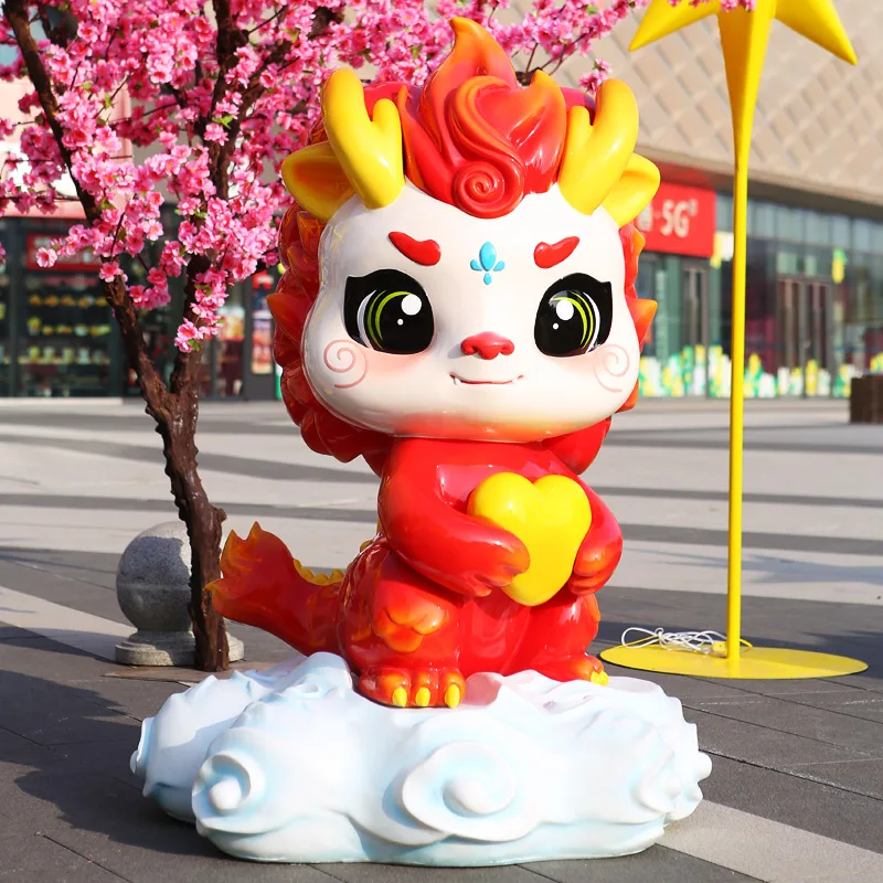Outdoor large cartoon fiberglass sculpture customized New Year the Spring Festival lovely dragon Statue Mall decoration