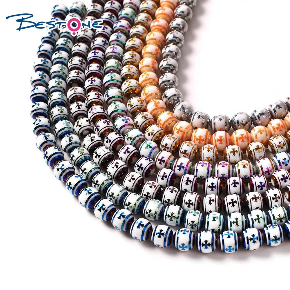Bestone Wholesale New Round Loose Beads Pattern DIY Bracelet Glass Beads For Jewelry Making Accessories