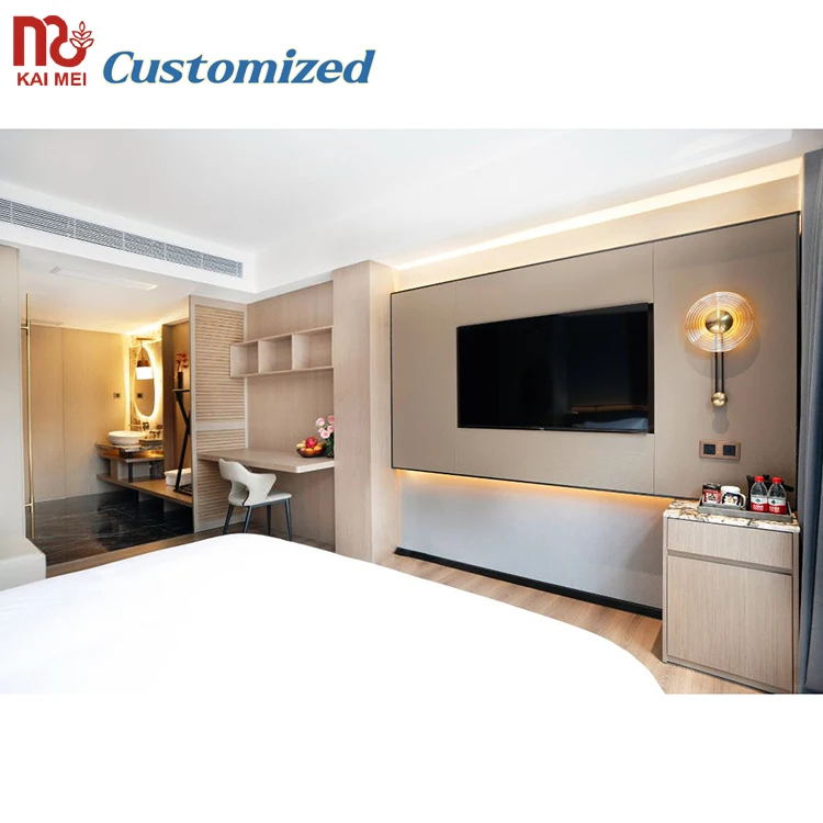 Custom Made Contemporary Bedroom Set for Star Hotels Featuring Oak MDF Plywood Melamine Wood for Courtyards