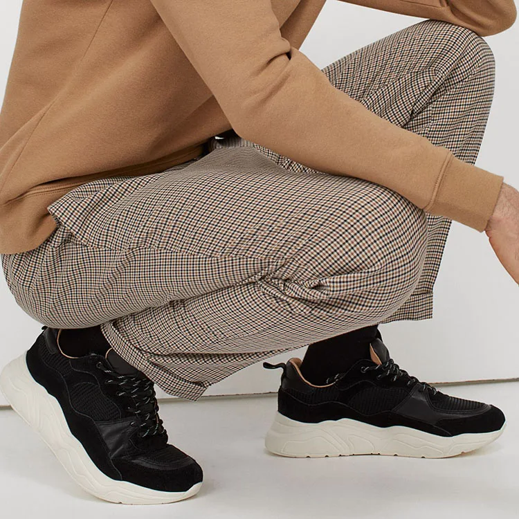 Latest Style Outwear Cotton Elastic Waist Fashionable Plaid Pants Classic Men Daily Life Tight Bottom Trousers With Drawstring