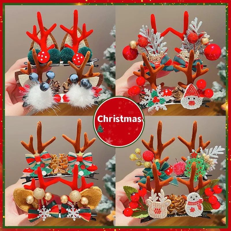 Christmas Reindeer Antlers Headband Hairpins Hairbands Girls Beauty Headdresses Cute Christmas Clips Hair Accessories