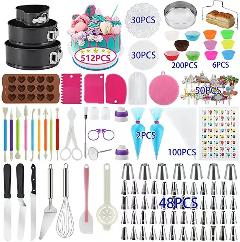 512/114/137/220/ 359 cake decoration kit Pastry baking utensils with rotating turntable holder ice pipe tip nozzle scraper
