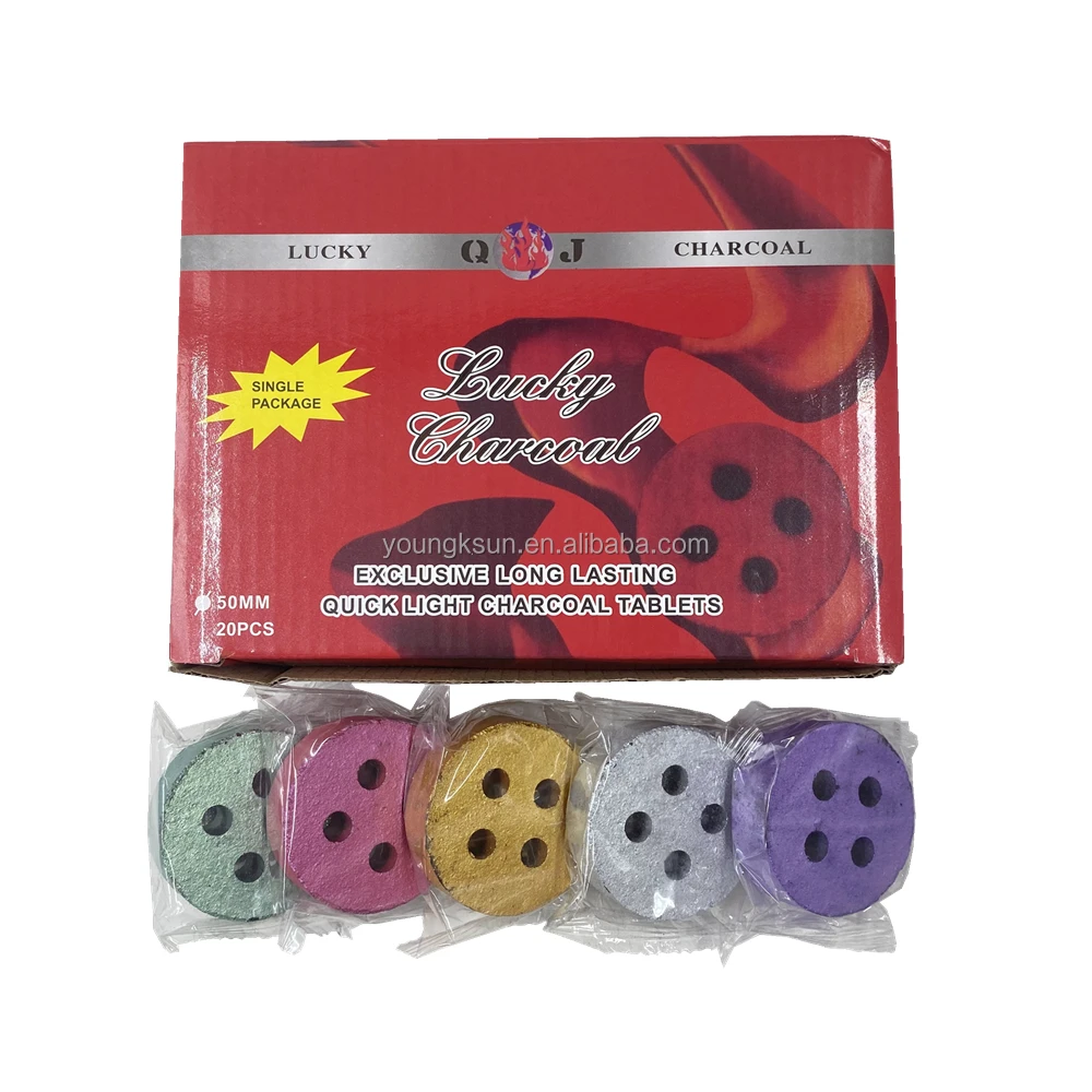 YKS colored 50mm 4 holes quick lighting round hookah shisha charcoal wholesale