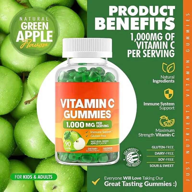 Vitamin C Gummies for Adults & Kids Multivitamin with Zinc & Herbal Extracts for Immune Support Collagen Support for Skin