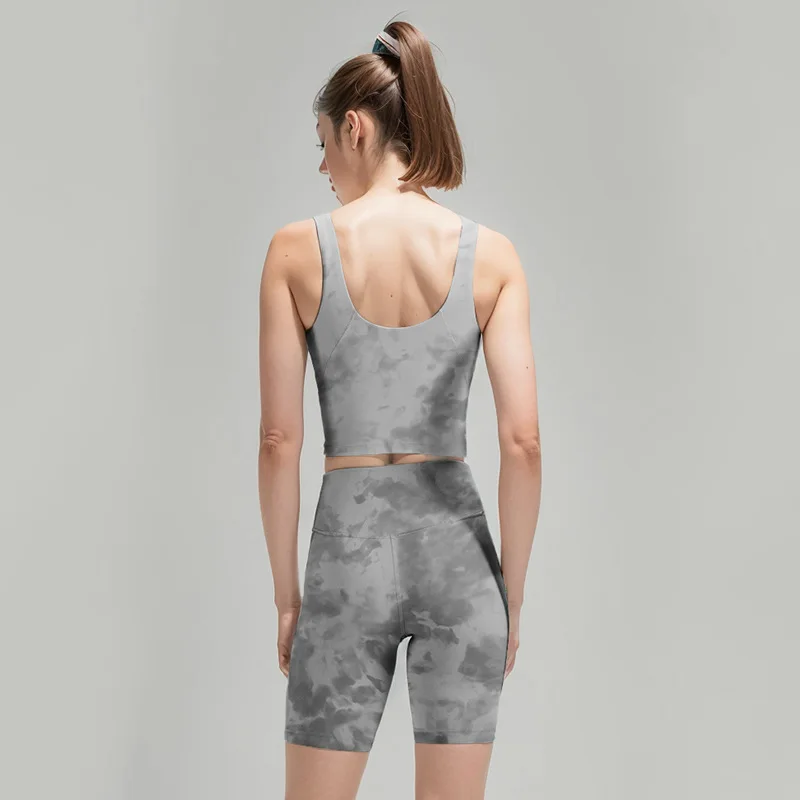 lulu tie-dye vest without embarrassment five quarter pants Yoga sports women Polyamide double face hair fitness beauty back