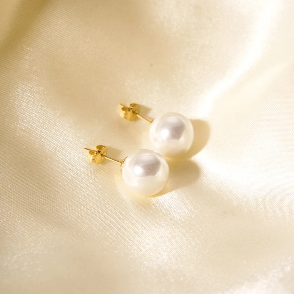 Hot Selling Fashion Minimalist PVD 18k Gold Stainless Steel Pearl Stud Earrings Women