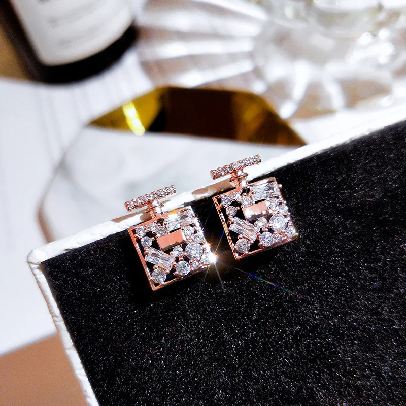 South Korea simple and small earrings trendy net red ins perfume box earrings fashion design earrings
