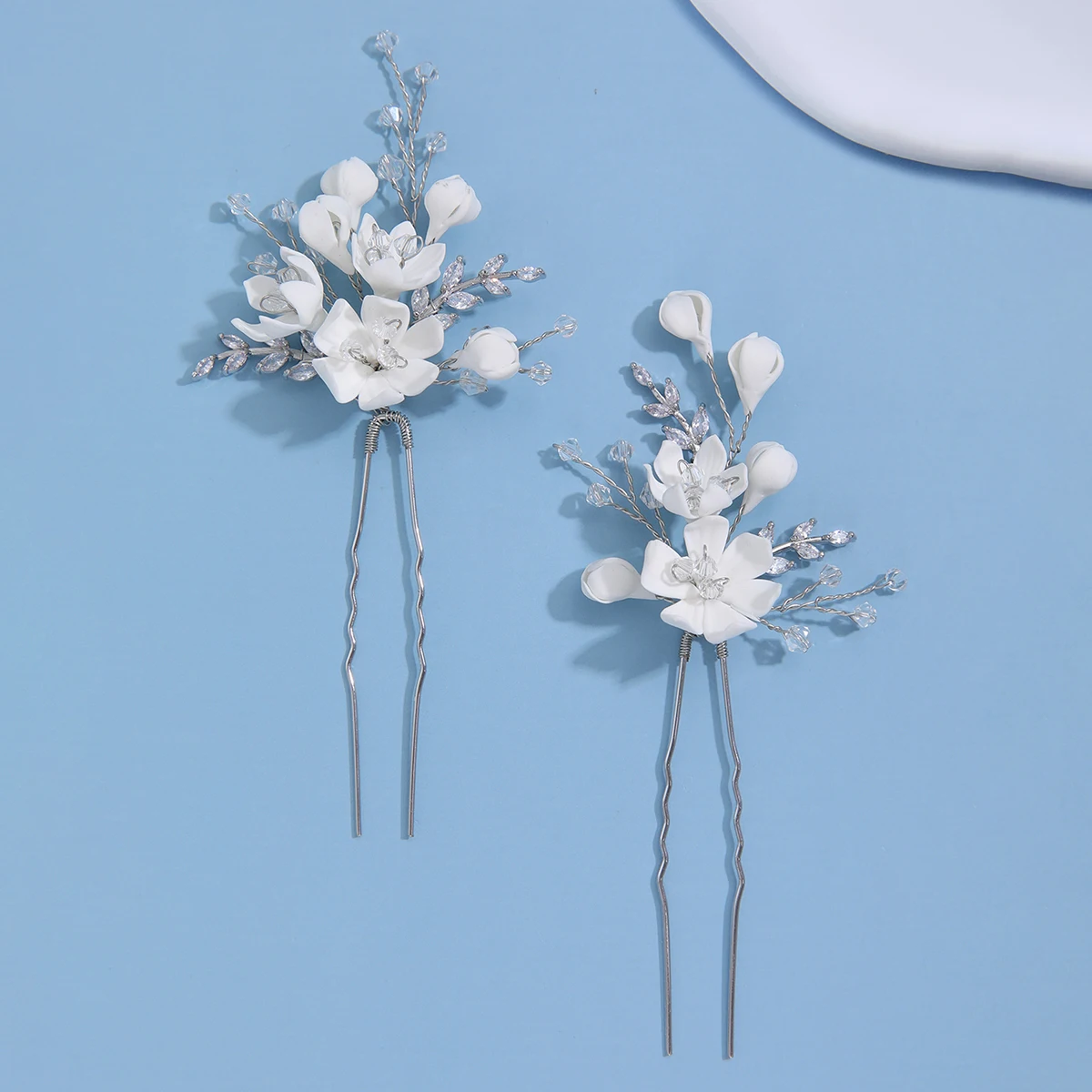 Popular Soft Resin Clay Flower Women Hairpins Handmade Crystal Bridal Hair Accessories Zircon Bridal Hairpins