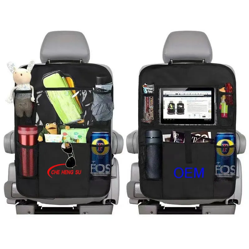 OEM Car Backseat Touch Screen Tablet Holder Oxford Fabric Car seatback Organizer 6 Storage Pockets Kick Mats snack Storage bag