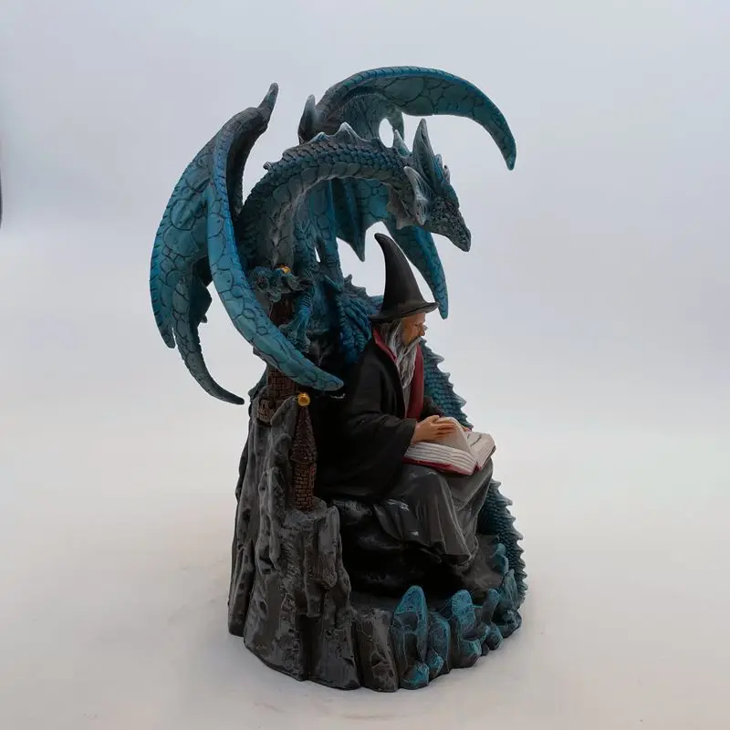 
2021 Hotselling polyresin blue dragon wizard figurine decorative 