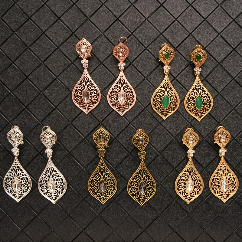 Moroccan style hollow rhinestone earrings Egyptian bridal gold earrings