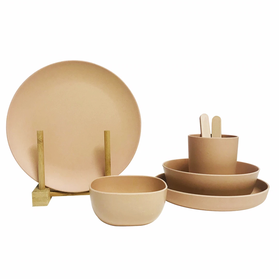 Handmade Natural Solid Multicolored Bamboo Fibre Tableware Biodegradable Dinnerware Sets