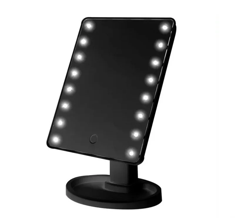 16 LEDS Makeup Mirror Battery Powered Cosmetic Mirror 360 Degrees Rotating ABS Plastic Frame Desktop Mirror