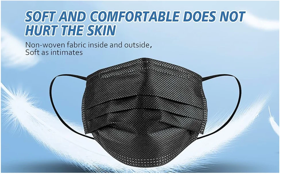 Man and Woman Same Style Black Black colors Color 3 Ply 50 Packs Disposable Facemask Filter Protection Face Mask