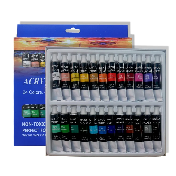 24 colors 12ml wholesale artist quality acrylic paints non toxic waterproof acrylic colors for student beginner art painting