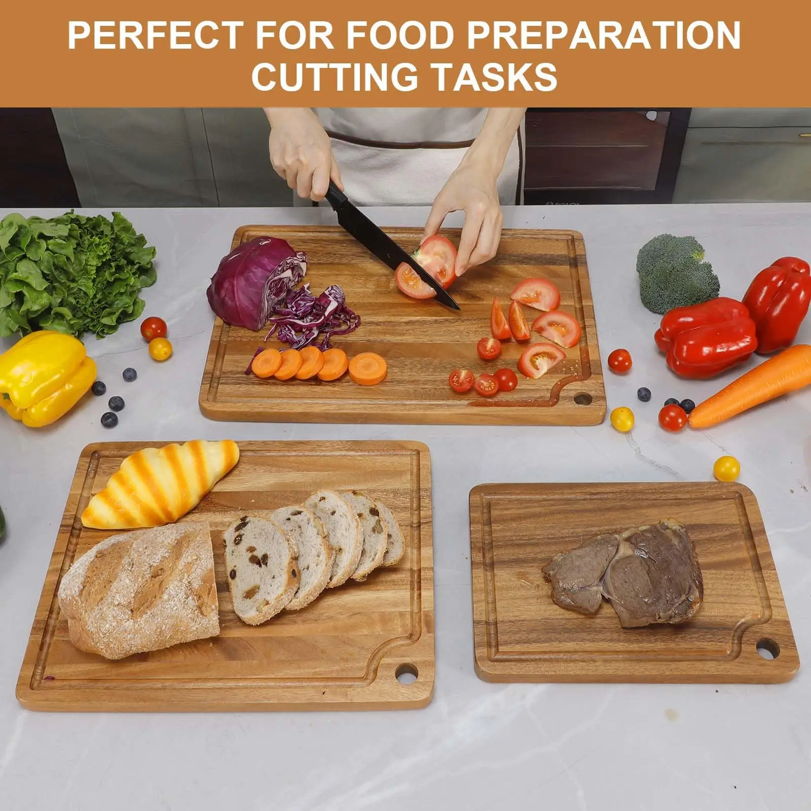 Wholesale lrectangle Kitchen household Cut meat arge wooden cutting boards acacia wood cutting board