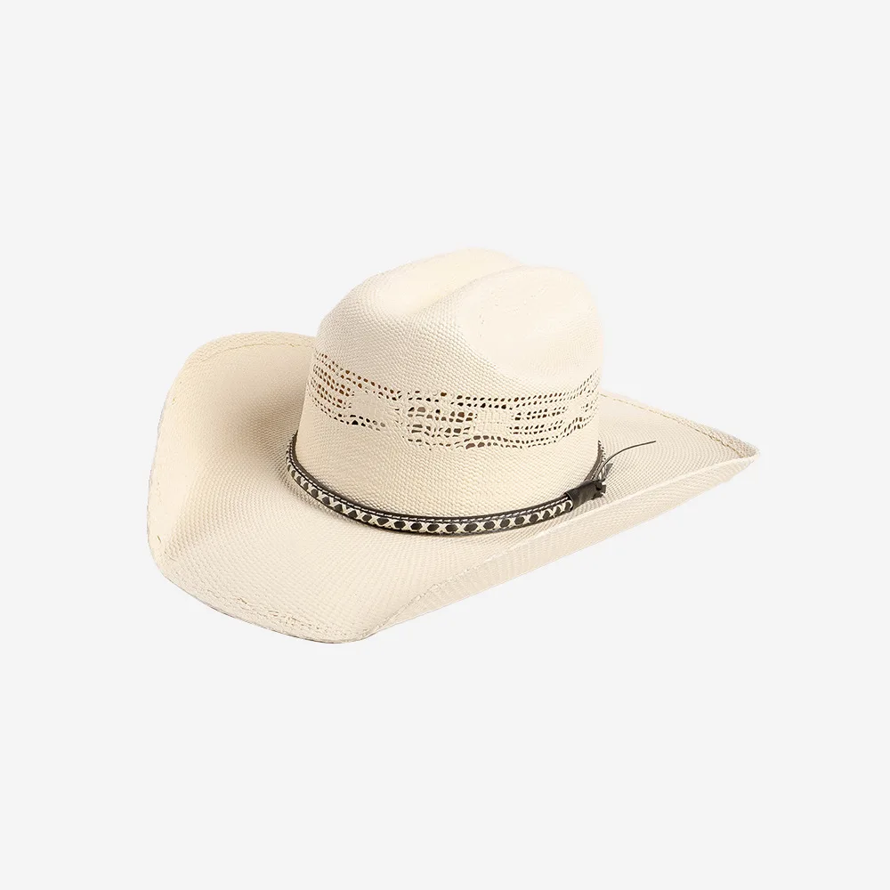 Hot European And American Cowboy Style Belt Woven Papyrus Hollow Straw Hat Outdoor shade Jazz