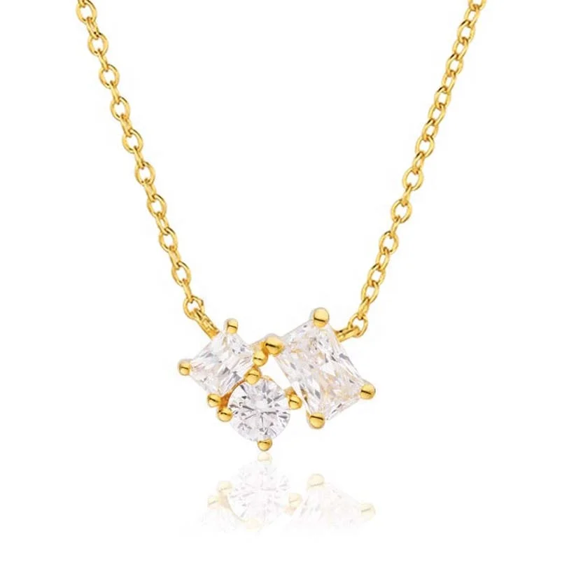 Gemnel wholesale jewelry best price statement necklace 925 silver round and baguette cubic zircon pendant girls necklace