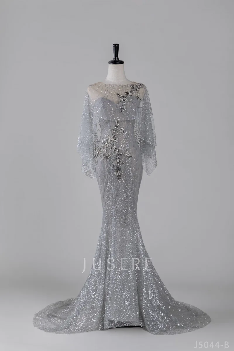 Stunning Mermaid Evening Dresses Handmade Beads Appliques Sparkle Sleeves Lace Up Prom Gowns