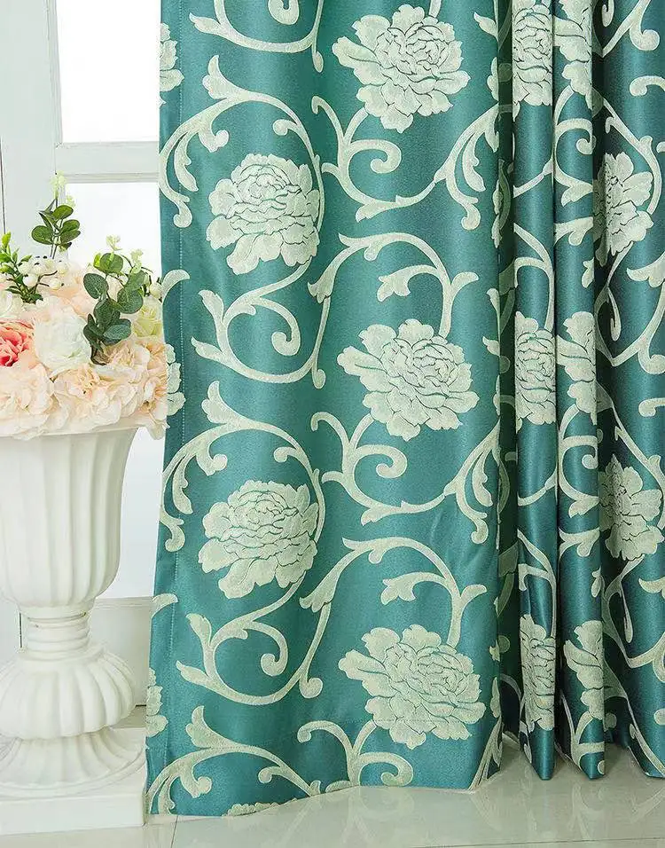 Luxury european style high quality custom blackout fabric for curtains living room with valance