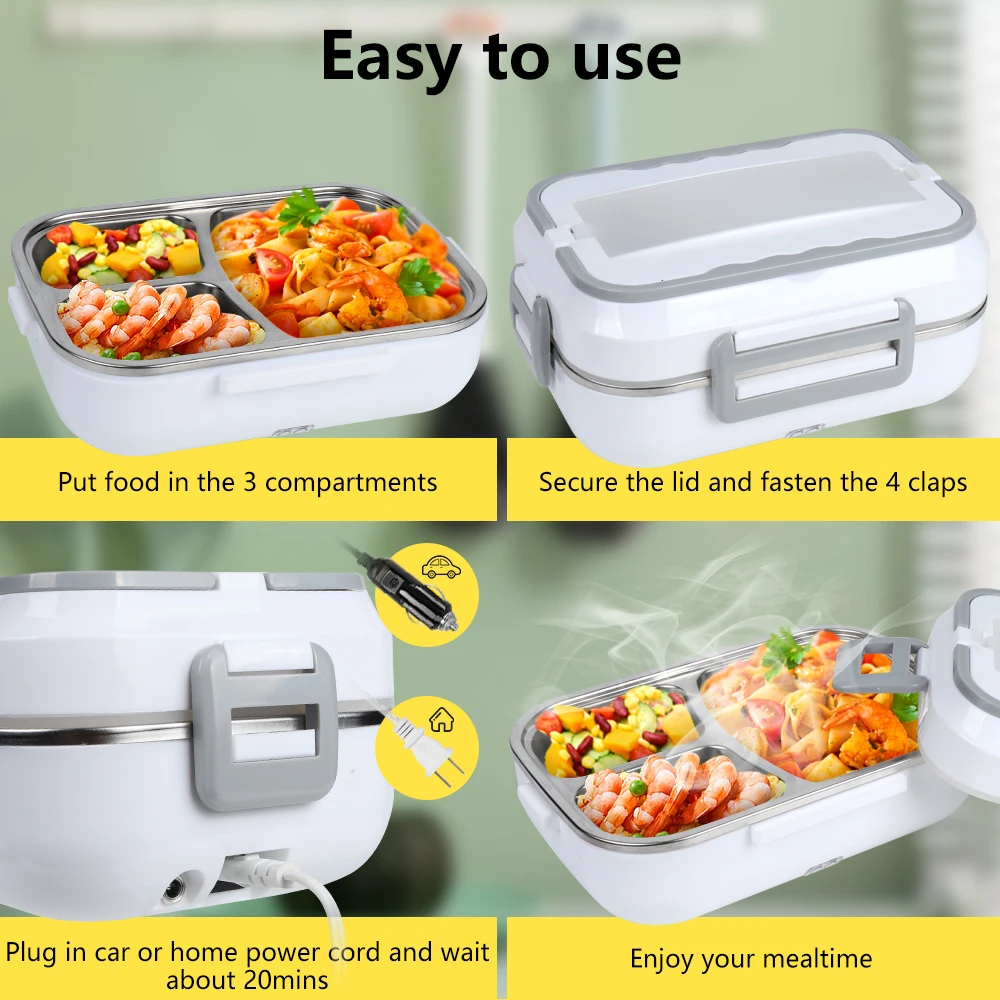 B10-1293 Amzn Top Seller Split Stainless Steel Tank Electric Lunch Box insulated lunch Bento box for kids