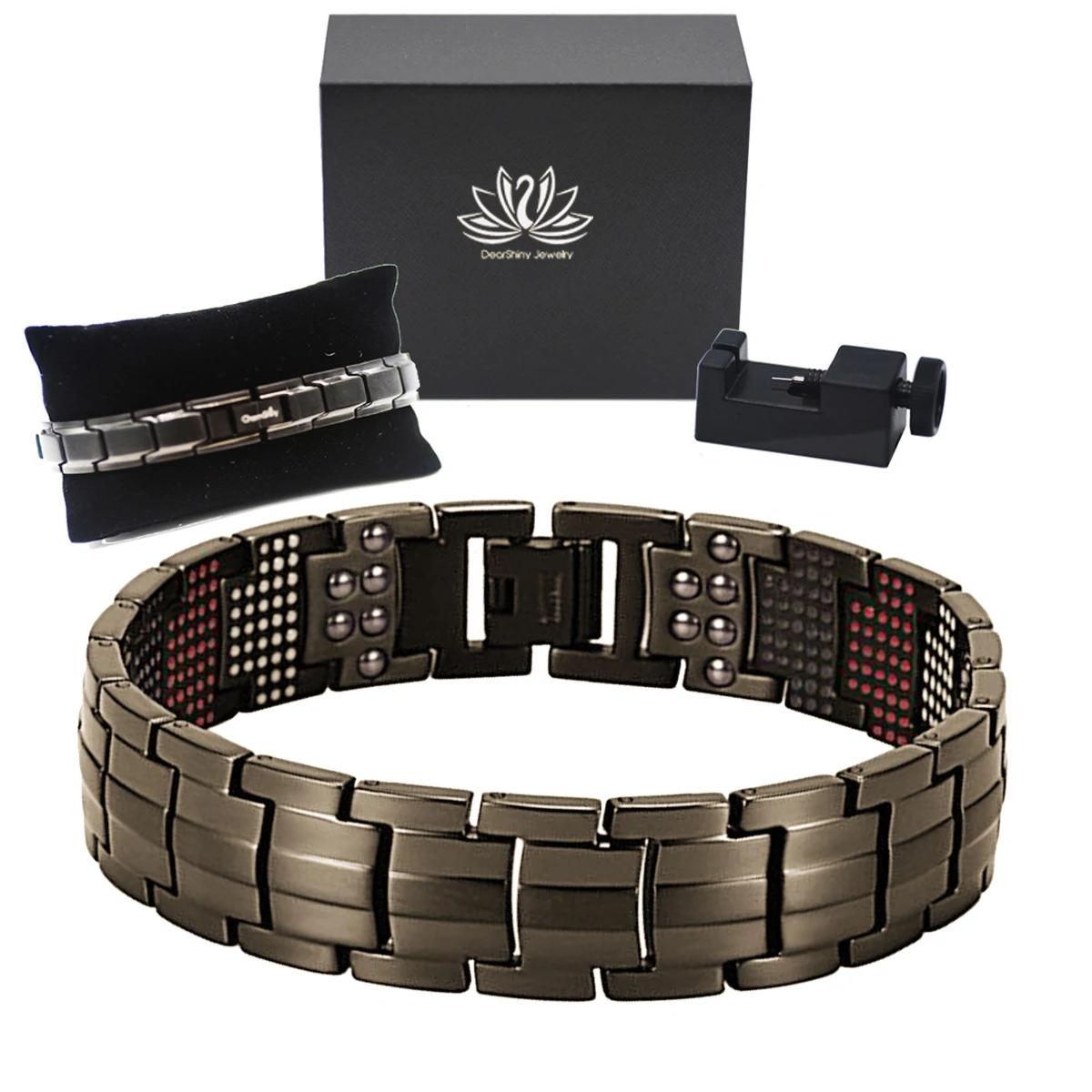 Mens Magnetic Bracelet 591 Bio Elements Germanium Stone Extra Energy Wristband for Arthritis Health Jewelry Gun Metal Grey