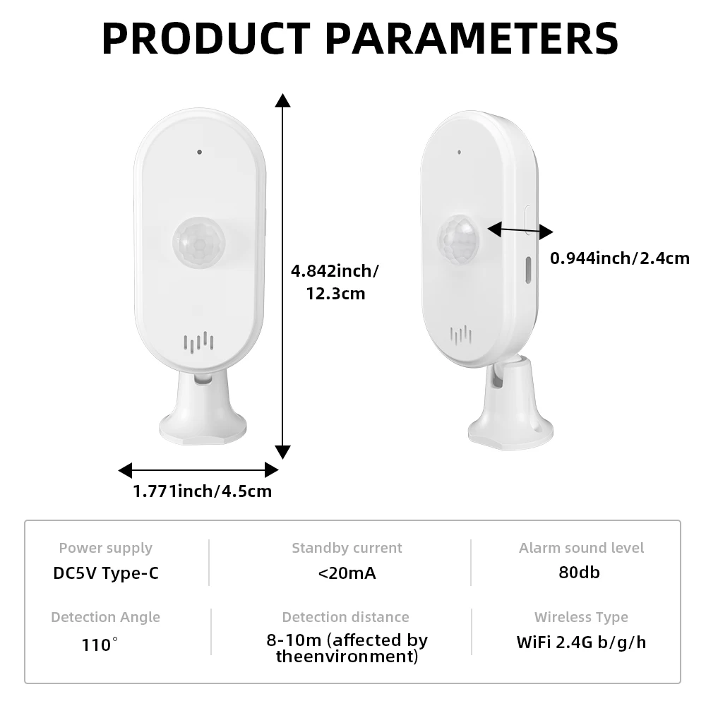 Tuya Smart home security Wireless human presence detector WiFi PIR Motion Alarm sensor with 80dB Sound