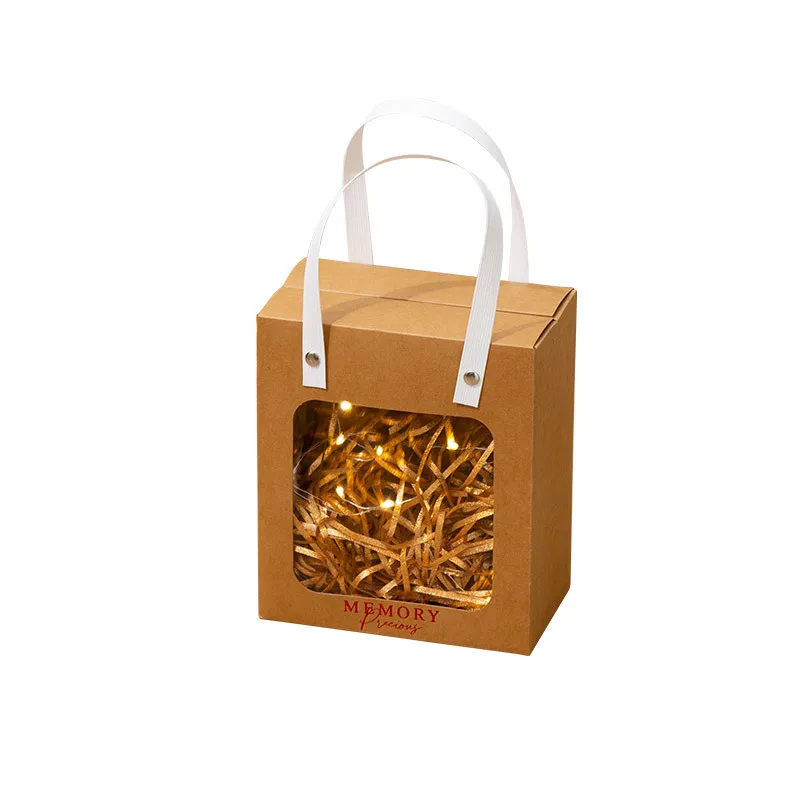 Custom Printed Your Own Logo Kraft Paper Bag With Window Gift Craft Paper Bag With Handle