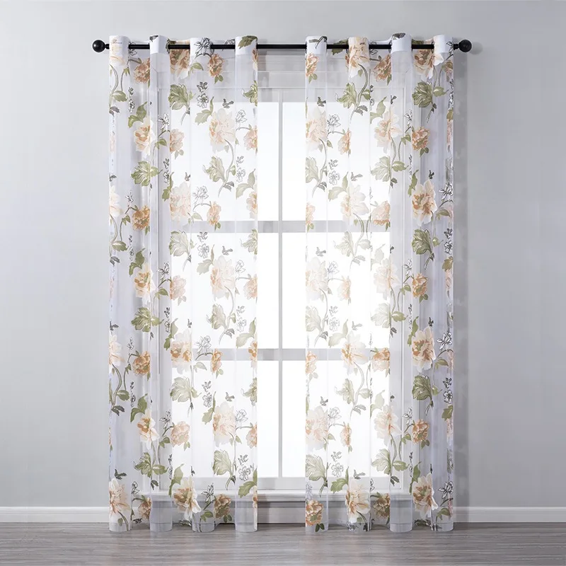 Cheap Price Hot Sell Printed Sheer Floral Curtains Butterfly Sheer Window Curtains Woven 100% Polyester Modern Grommet Rope