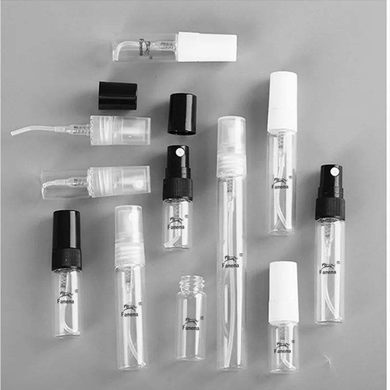 pocket size thin round glass perfume bottles empty sample 10ml spray perfume bottles with black/white cover