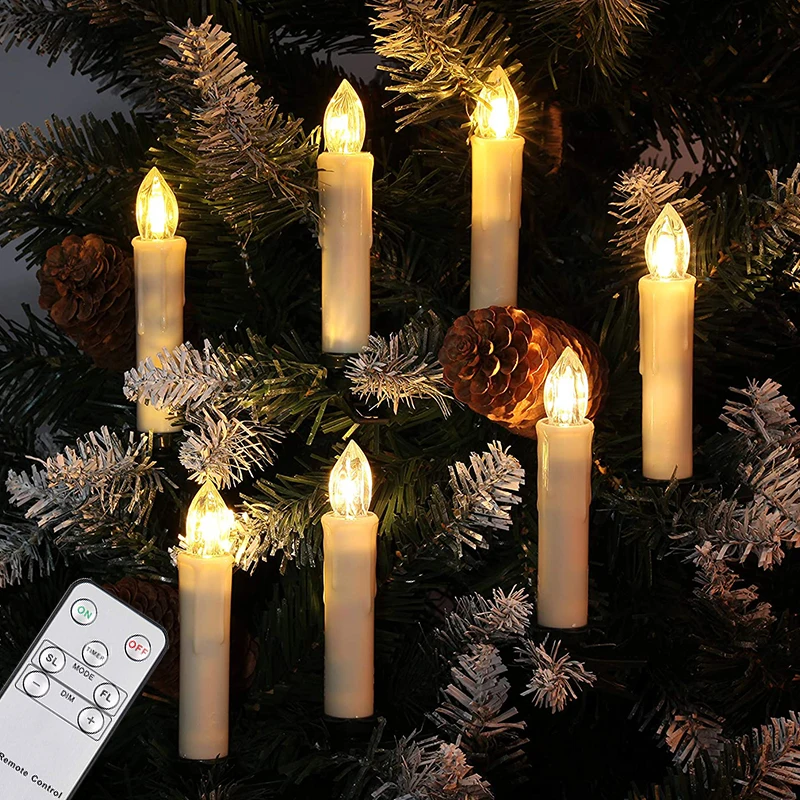 10 Wholesale Rustic Christmas Tree Candles Clip-On Battery Powered Timer Function Warm Yellow Light Great for Decor