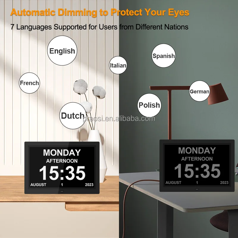 Pros New Arrival 12 Inch Reminder Memory Loss Dementia Calendar Led Desk Table Digital Calendar Day Clock