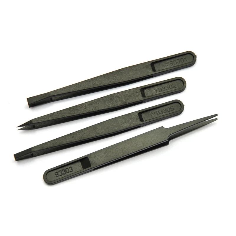 Black ESD Anti-static Carbon fiber Tweezers Electronic Plastic Tweezers Forceps PCB Repair Hand Tools