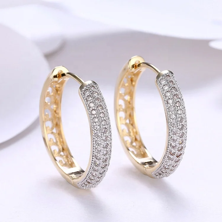 Custom Brass Gold Plated Big Cz Hoop Earrings Fashion Luxury Body Piercing Brass Hoop Earrings For Women Jewelry